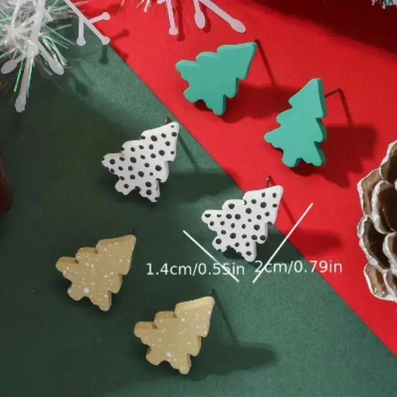Trio of Holiday Christmas Tree Stud Earrings - Resin - NEW - Picture 3 of 4